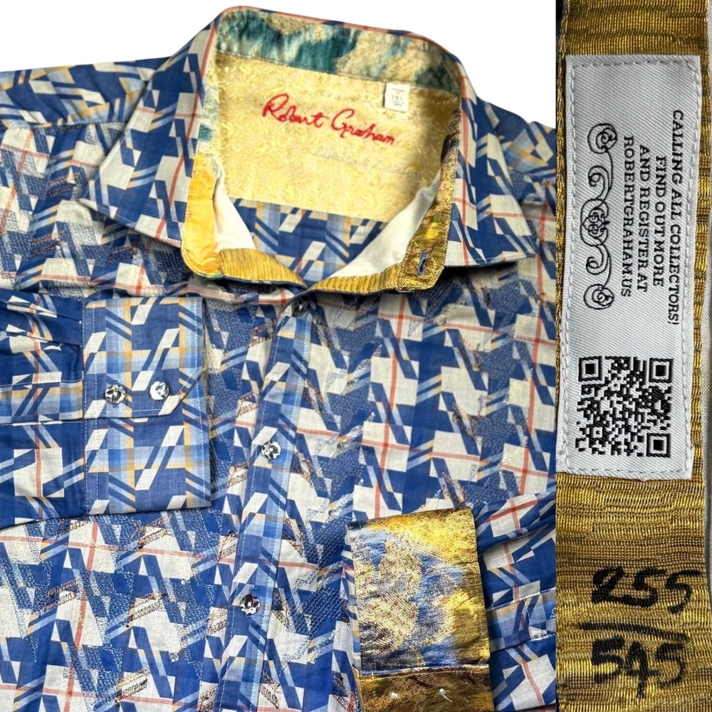 Robert Graham Limited‎ Edition Collector Shirt 2XL Blue Gold Geometric #255/545